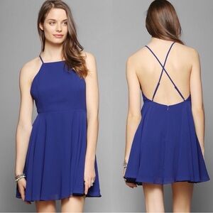 Silence + Noise High Neck Dress, Criss Cross Back in Blue